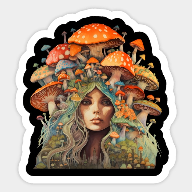 Mother of toadstools - Mother Earth Sticker by Unelmoija